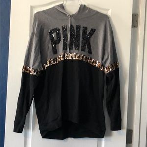 leopard print sequin Pink hoodie